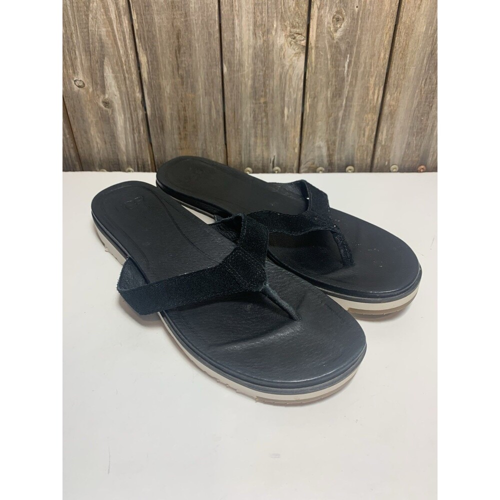 UGG Australia Womens Lorrie Flip Flop Sandals Black Suede Flat Heel Slip On 9